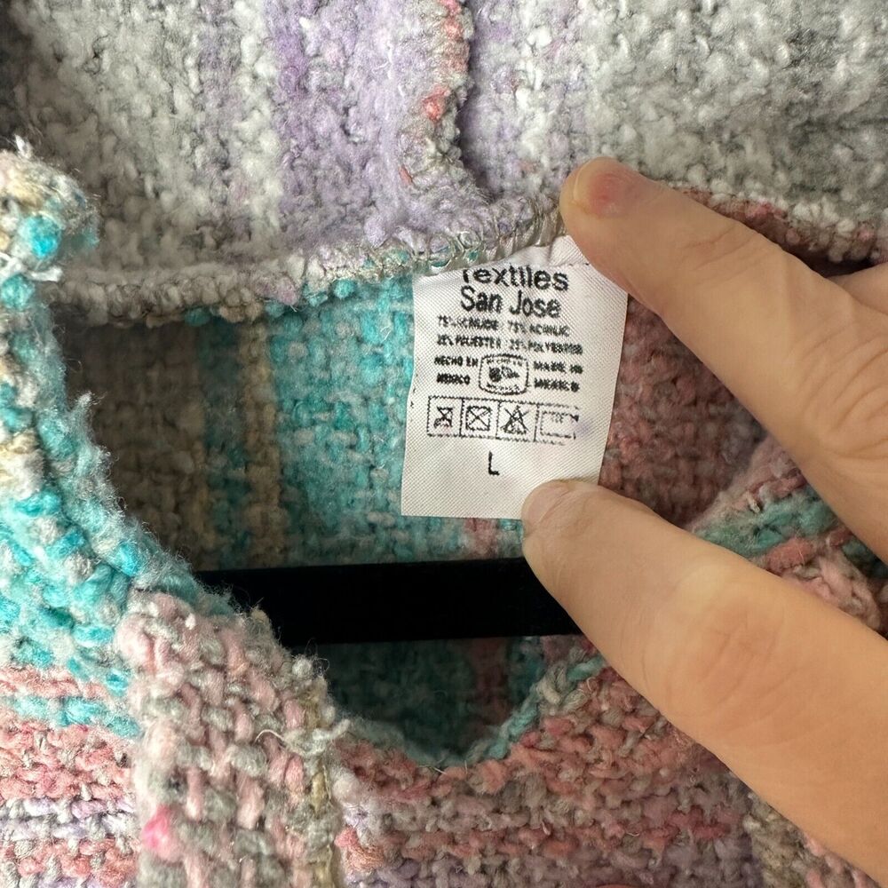 San Jose Pink Aqua Stripe Pullover Long Sleeve Blanket Front Pocket Hoodie L - Picture 4 of 10